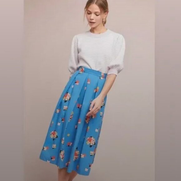 Anthropologie Dresses & Skirts - Anthropologie Emily and Fin Alyssa Blue Floral Midi Skirt